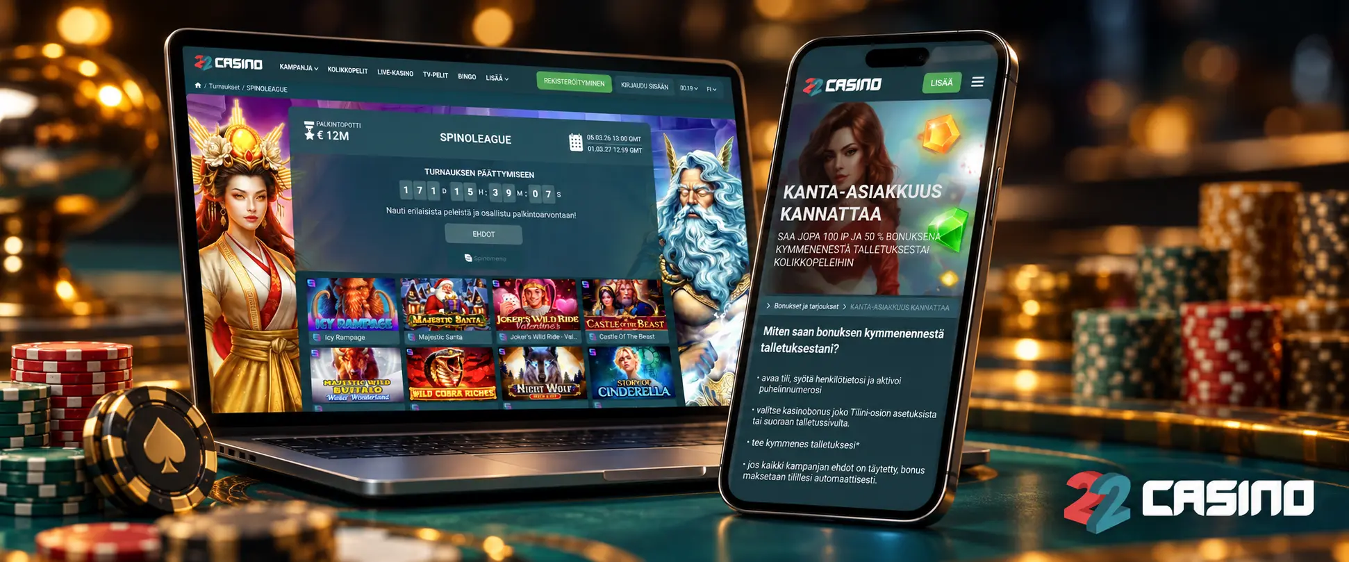 Näin kirjaudut 22Casinoon